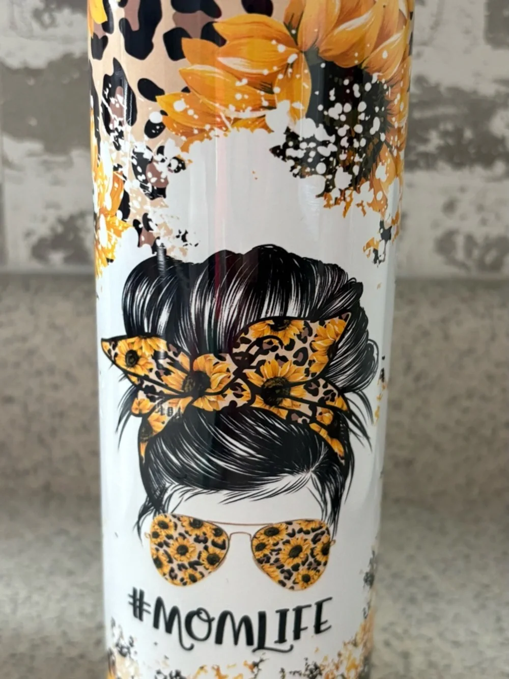 #MOMLIFE Sunflower Leopard Print Travel Tumbler - White/Yellow